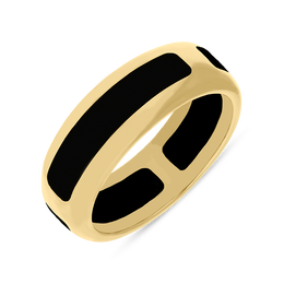 9ct Yellow Gold Whitby Jet 8mm Wedding Band Ring, R703.