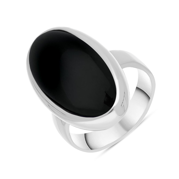 Sterling Silver Whitby Jet Long Oval Statement Ring, R834.