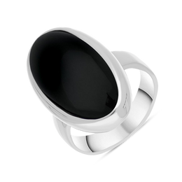 Sterling Silver Whitby Jet Long Oval Statement Ring, R834.