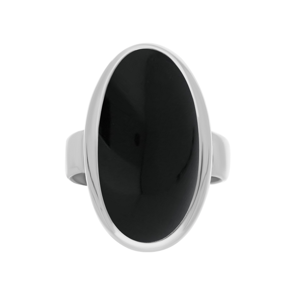 Sterling Silver Whitby Jet Long Oval Statement Ring, R834.