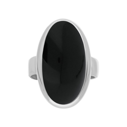 Sterling Silver Whitby Jet Long Oval Statement Ring, R834.