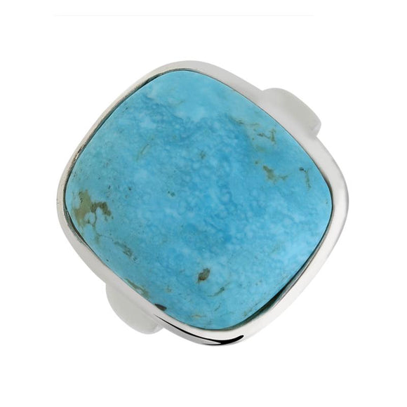 00122350 C W Sellors Sterling Silver Turquoise Medium Chunky Cushion Top Ring, R835.