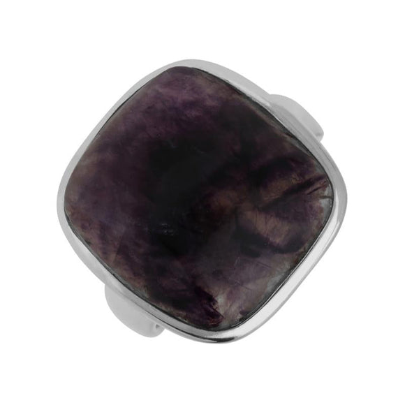 00113908 C W Sellors Sterling Silver Blue John Medium Chunky Cushion Top Ring, R835.