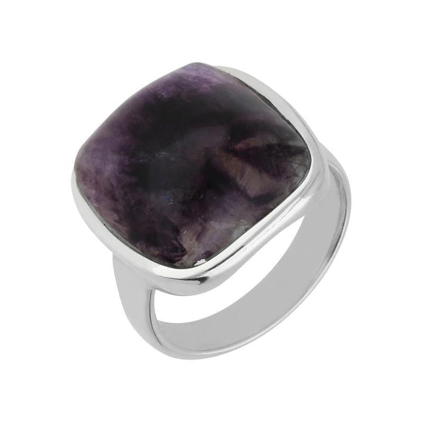 00113908 C W Sellors Sterling Silver Blue John Medium Chunky Cushion Top Ring, R835.