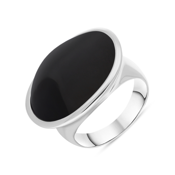 Sterling Silver Whitby Jet Wide Oval Chunky Ring, R840