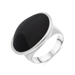 Sterling Silver Whitby Jet Wide Oval Chunky Ring, R840