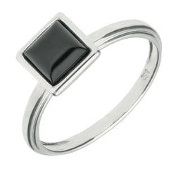 Sterling Silver Whitby Jet Square Plain Stacking Ring R865