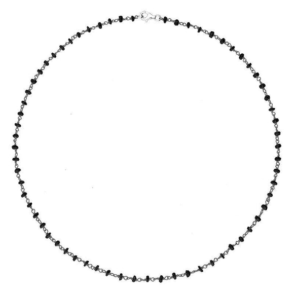 Rhodium Plate Whitby Jet 4mm Bead Chain Link Necklace, N952_16.
