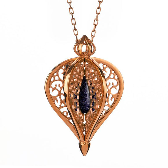 Rose Gold Vermeil Blue Goldstone Flore Filigree Small Necklace P2338C