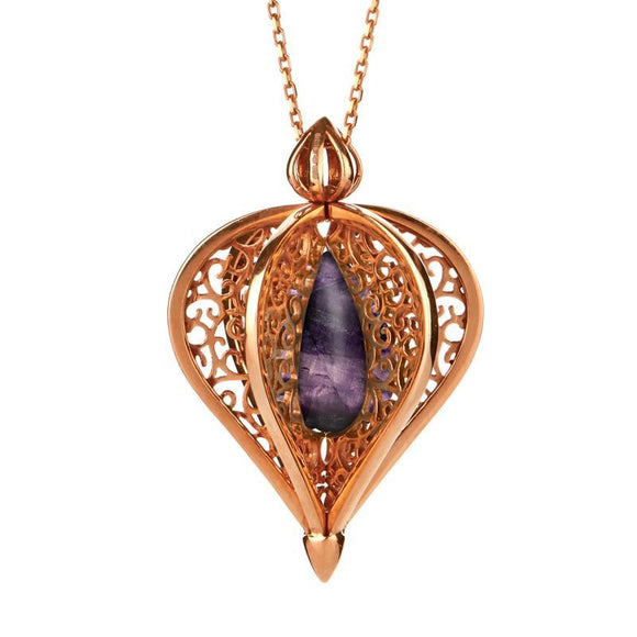 Rose Gold Vermeil Blue John Flore Filigree Droplet Necklace P2330C