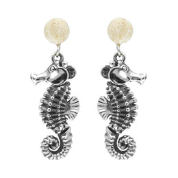 Sterling Silver Small Stone Coquina Seahorse Drop Earrings, E1936