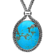 STERLING SILVER TURQUOISE FOXTAIL LARGE OVAL NECKLACE N494
