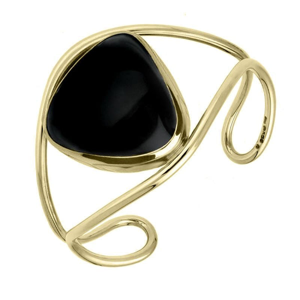 9ct Yellow Gold Whitby Jet Bangle Cuff, B792.