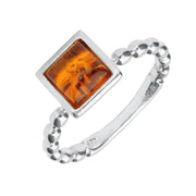 Sterling Silver Amber Square Beaded Stacking Ring, R862.