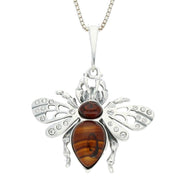 Silver Amber and Cubic Zirconia Wings Bee Medium Necklace P2491