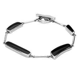 00083640 9ct White Gold Whitby Jet Four Stone Rectangular Bar Bracelet, B473.