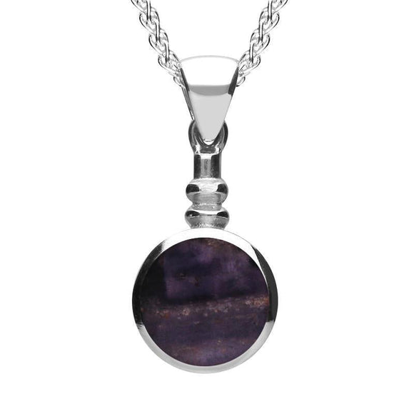 Sterling Silver Blue John Bottle Top Necklace. P010.