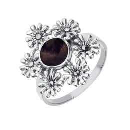 Sterling Silver Blue John Marcasite Flower Ring R815