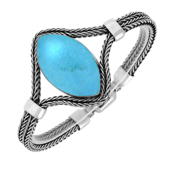 Sterling Silver Turquoise Foxtail Large Portrait Marquise Bracelet. B968.