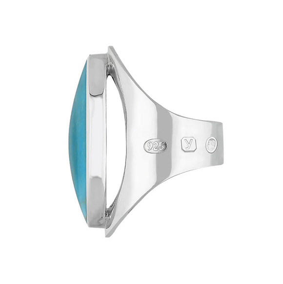 Silver Turquoise King's Coronation Hallmark Large Oval Ring  R013 CFH