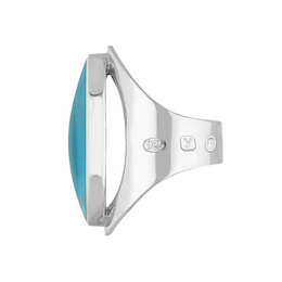 Silver Turquoise King's Coronation Hallmark Large Oval Ring  R013 CFH