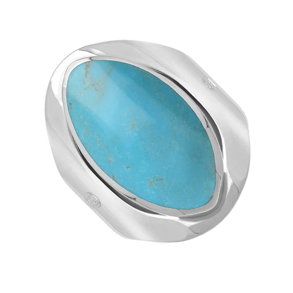 Silver Turquoise King's Coronation Hallmark Medium Oval Ring R012 CFH