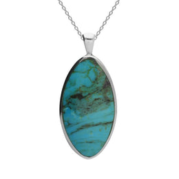 Silver Turquoise Large Oval Stone Necklace P079