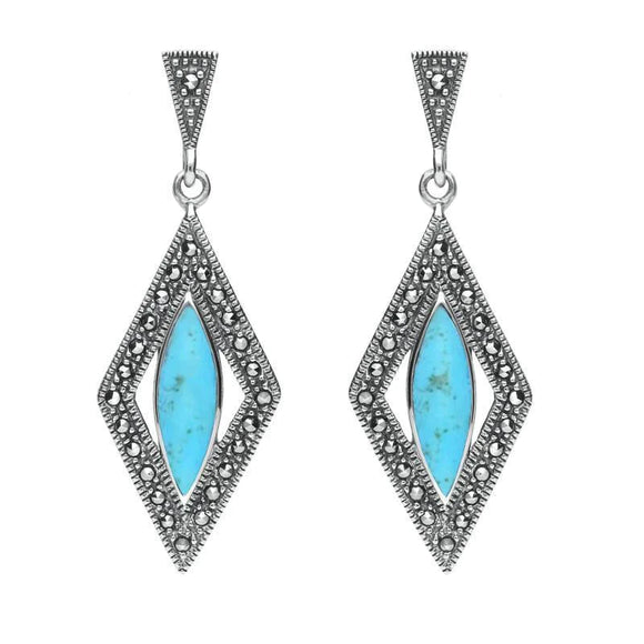 Sterling Silver Turquoise Marcasite Diamond Shaped Earrings E1789