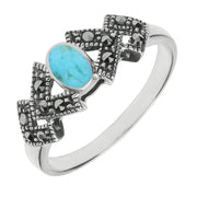 Sterling Silver Turquoise Marcasite Oval Triangle Ring R748