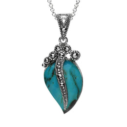 Silver Turquoise Marcasite Wave Bail Pear Shaped Necklace P2123