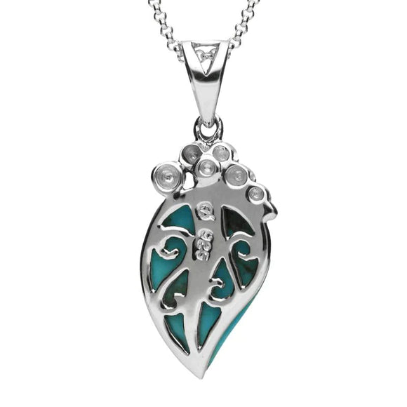 Silver Turquoise Marcasite Wave Bail Pear Shaped Necklace Reverse