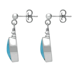 Sterling Silver Turquoise Oval Bottle Top Drop Earrings. E056.