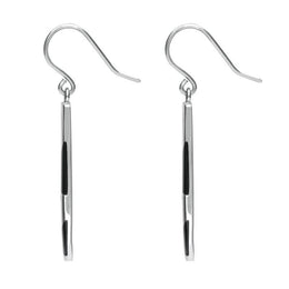 Silver Whitby Jet 4 Stone Slim Hook Drop Earrings. E555.