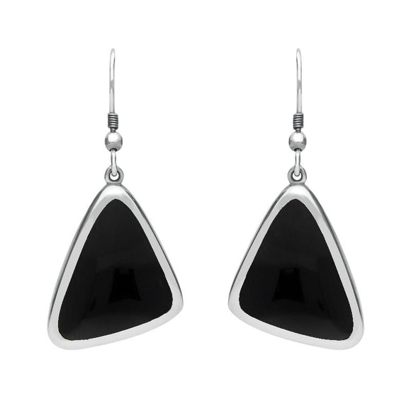 Sterling Silver Whitby Jet Abstract Triangle Hook Drop Earrings