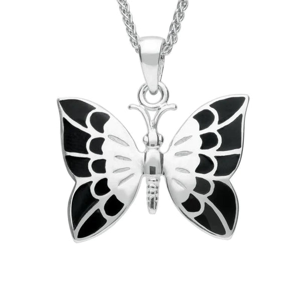 Sterling Silver Whitby Jet Butterfly Necklace P2599