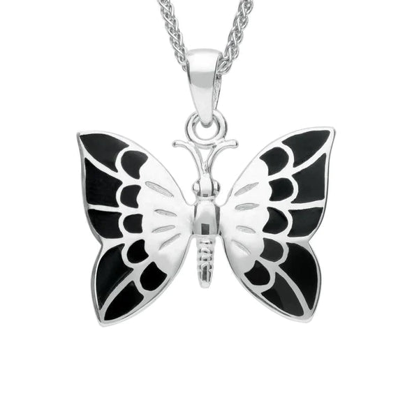 Sterling Silver Whitby Jet Butterfly Necklace P2599