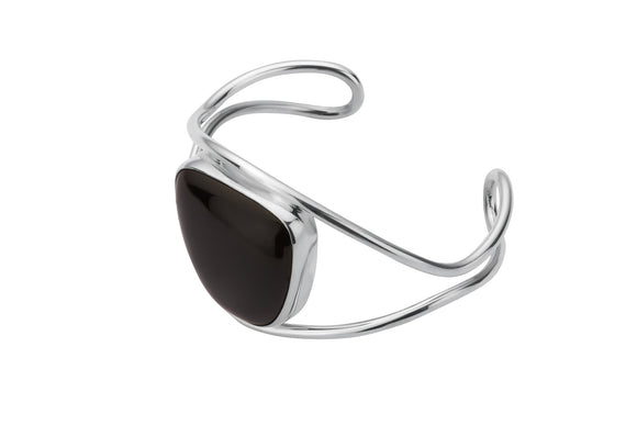Sterling Silver Whitby Jet Unique Cuff Bangle. B792.