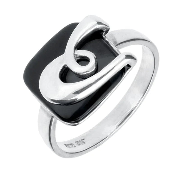 Sterling Silver Whitby Jet Cushion Pattern Ring R877