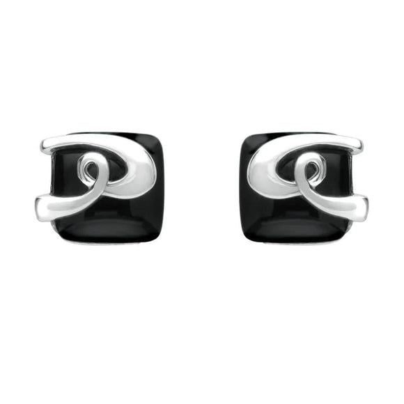 Silver Whitby Jet Cushion Pattern Stud Earrings E1961