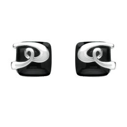 Silver Whitby Jet Cushion Pattern Stud Earrings E1961