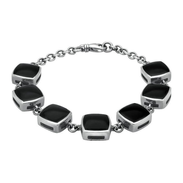 Sterling Silver Whitby Jet Cushion Bracelet. B470.