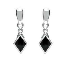 Silver Whitby Jet Dinky Diamond Shape Drop Earrings E219
