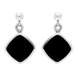 Sterling Silver Whitby Jet Cushion Drop Earrings. E227. 
