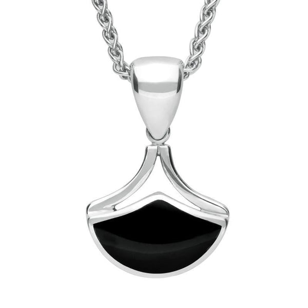 Sterling Silver Whitby Jet Fan Shaped Necklace P387