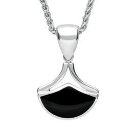 Sterling Silver Whitby Jet Fan Shaped Necklace P387