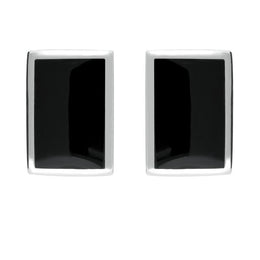 Sterling Silver Whitby Jet Oblong Stud Earrings. E014.