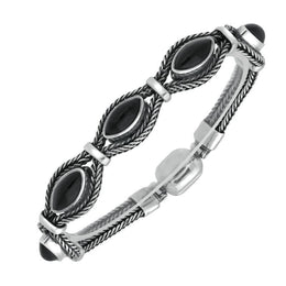 Silver Whitby Jet Foxtail Five Stone Marquise Bracelet B966