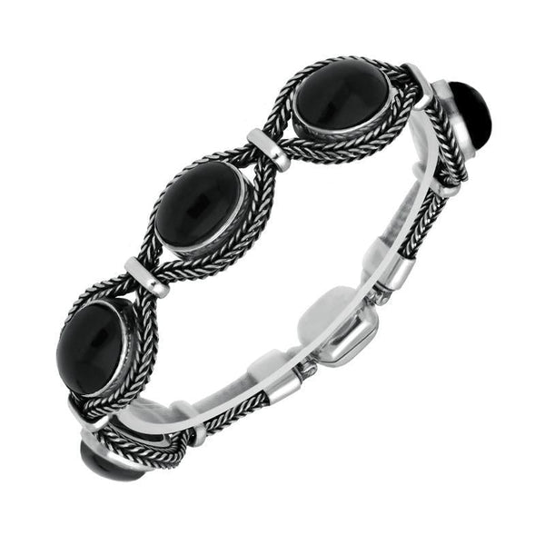 Silver Whitby Jet Foxtail Five Stone Oval Bracelet B977