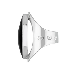 Silver Whitby Jet King's Coronation Hallmark Large Oval Ring R013 CFH