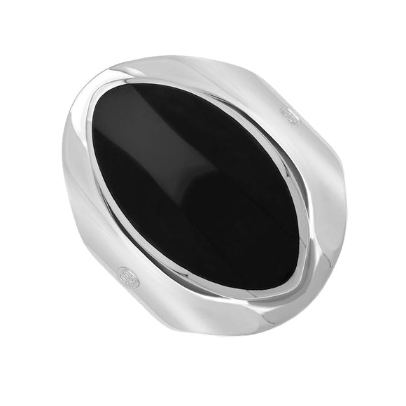 Silver Whitby Jet King's Coronation Hallmark Medium Oval Ring  R012 CFH